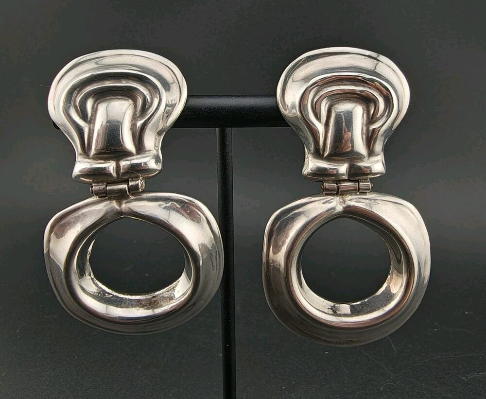 Vintage Mexican Sterling Silver 925 Dangle Drop Clip On Earrings 25g